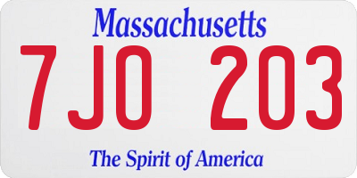 MA license plate 7JO203