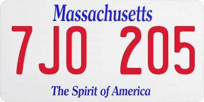 MA license plate 7JO205