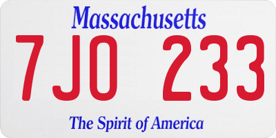 MA license plate 7JO233
