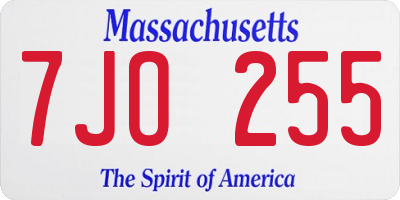 MA license plate 7JO255