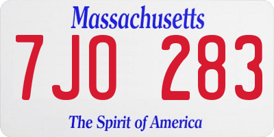 MA license plate 7JO283