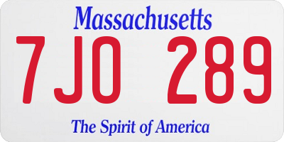 MA license plate 7JO289