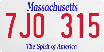 MA license plate 7JO315