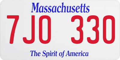 MA license plate 7JO330