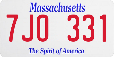 MA license plate 7JO331
