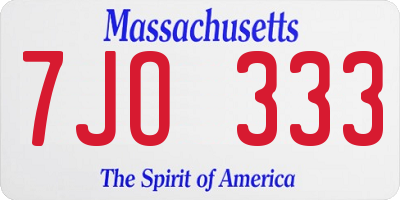 MA license plate 7JO333
