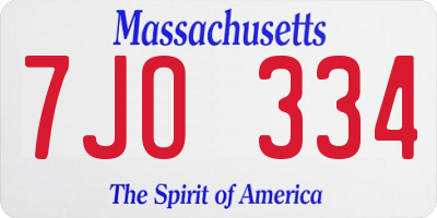 MA license plate 7JO334