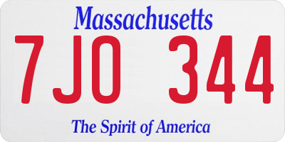 MA license plate 7JO344