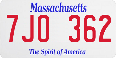 MA license plate 7JO362