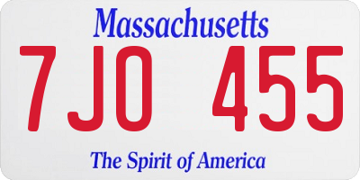 MA license plate 7JO455