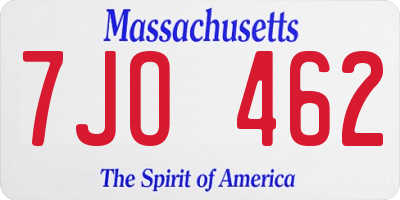 MA license plate 7JO462