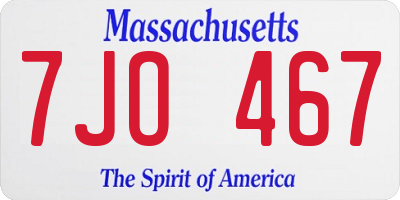 MA license plate 7JO467