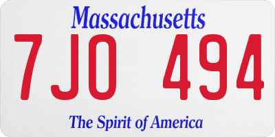 MA license plate 7JO494