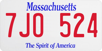 MA license plate 7JO524