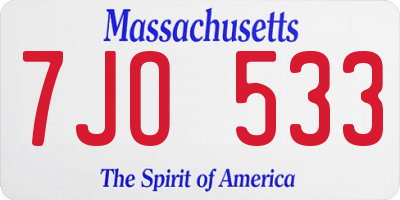 MA license plate 7JO533