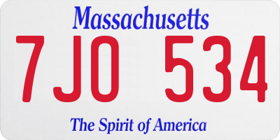 MA license plate 7JO534