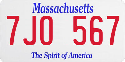 MA license plate 7JO567