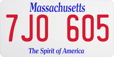 MA license plate 7JO605