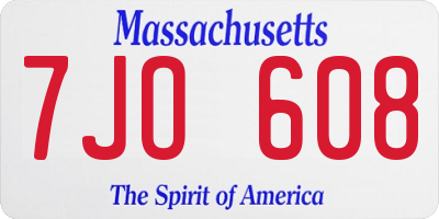 MA license plate 7JO608