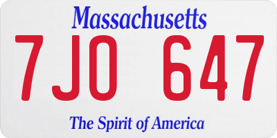 MA license plate 7JO647