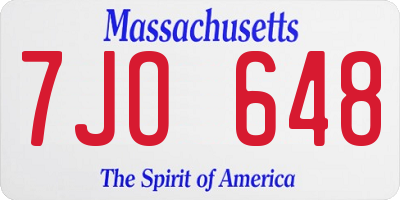 MA license plate 7JO648