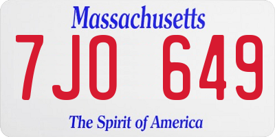 MA license plate 7JO649