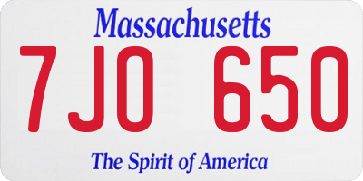 MA license plate 7JO650