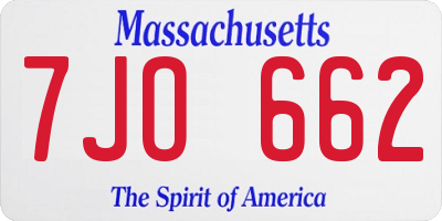 MA license plate 7JO662