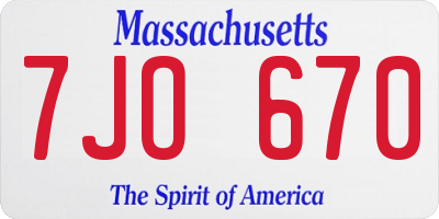 MA license plate 7JO670