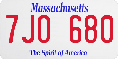 MA license plate 7JO680