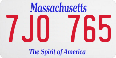 MA license plate 7JO765