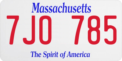 MA license plate 7JO785