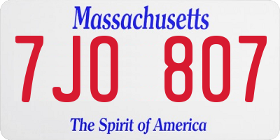 MA license plate 7JO807