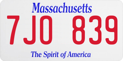 MA license plate 7JO839
