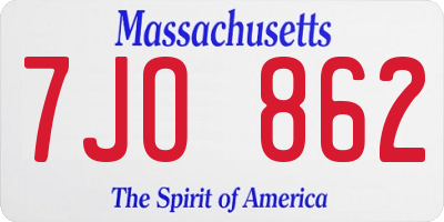 MA license plate 7JO862