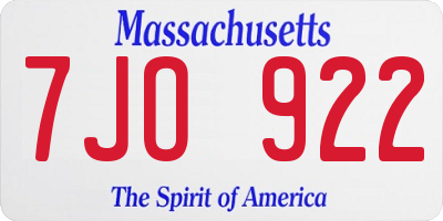 MA license plate 7JO922