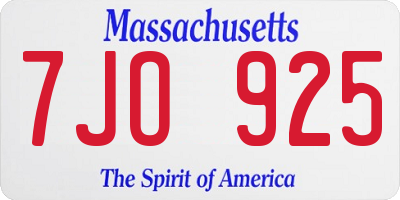MA license plate 7JO925