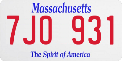 MA license plate 7JO931