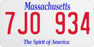 MA license plate 7JO934