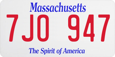 MA license plate 7JO947