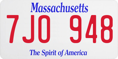 MA license plate 7JO948
