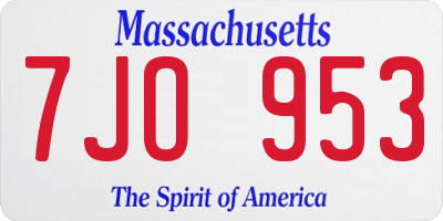 MA license plate 7JO953