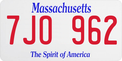 MA license plate 7JO962