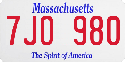 MA license plate 7JO980