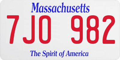MA license plate 7JO982