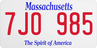 MA license plate 7JO985