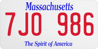 MA license plate 7JO986