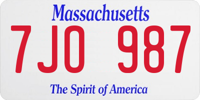 MA license plate 7JO987