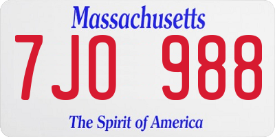 MA license plate 7JO988