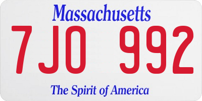 MA license plate 7JO992